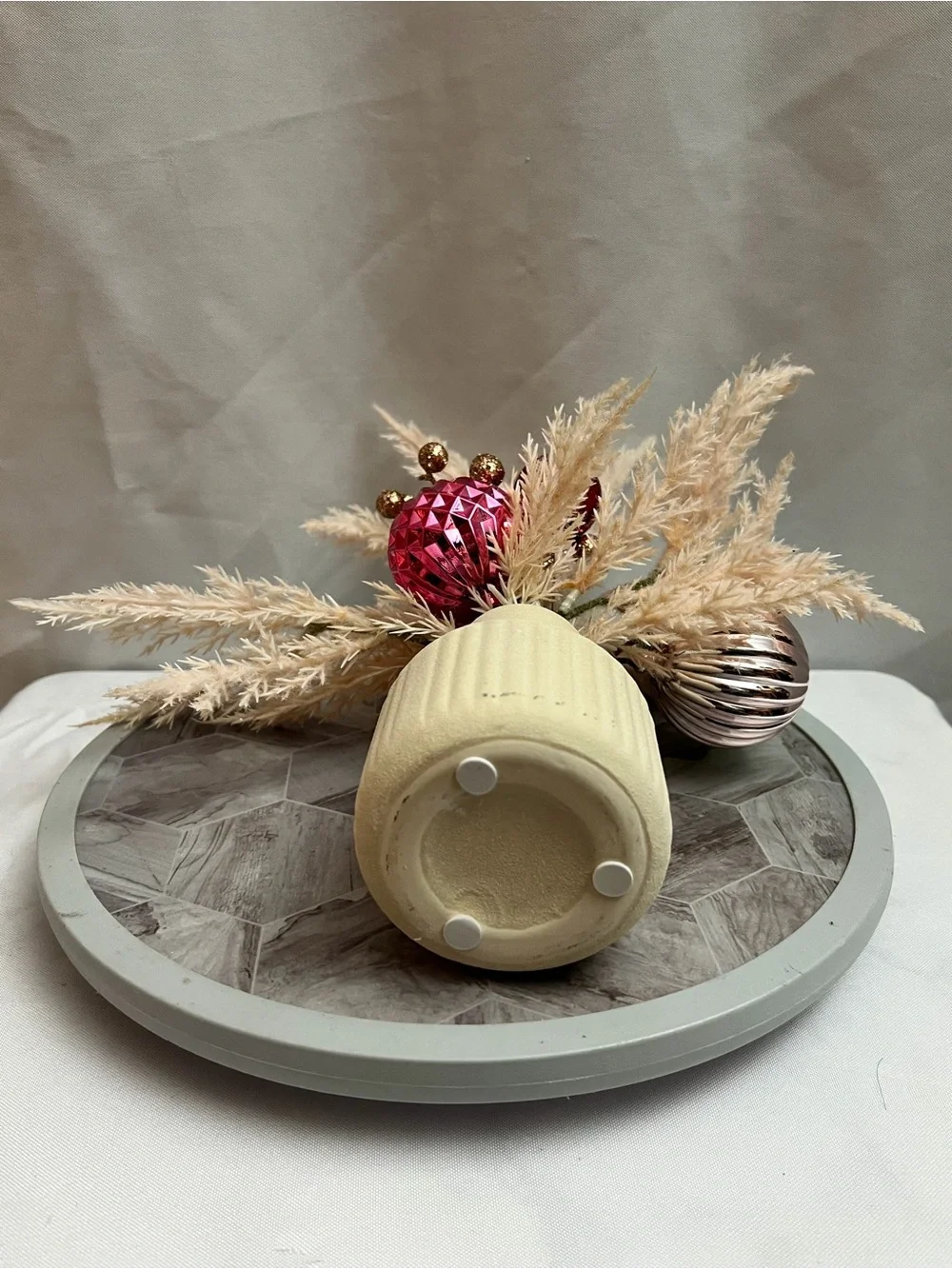 Christmas Holiday Faux Floral Arrangement Ornament Vase Centerpiece